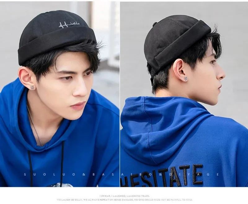 Fashion Men Cotton Docker Cap Vintage Dome Hat Brimless