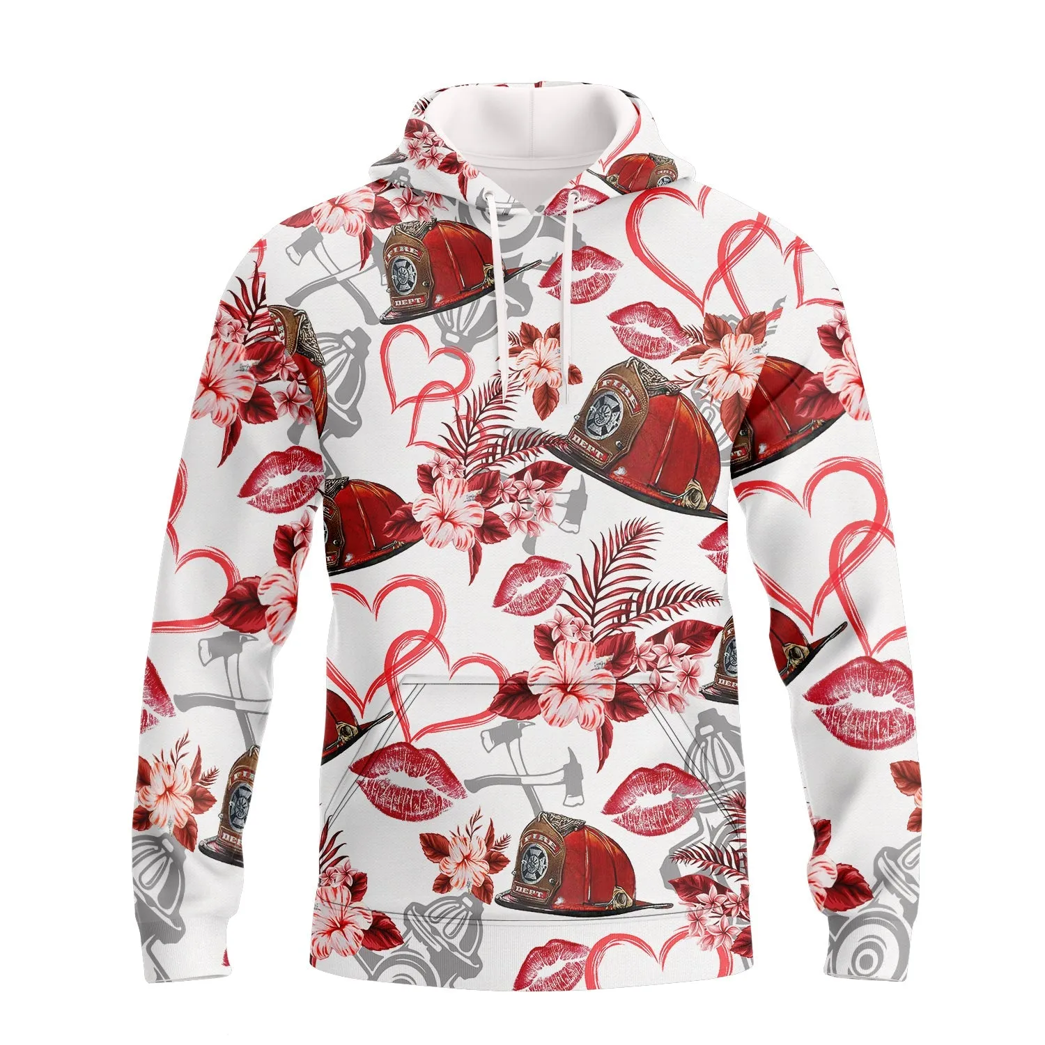 Firefighter Kiss Hat Flower 3D Sweatshirt Hoodie Bomber, Christmas Firefighter Shirt