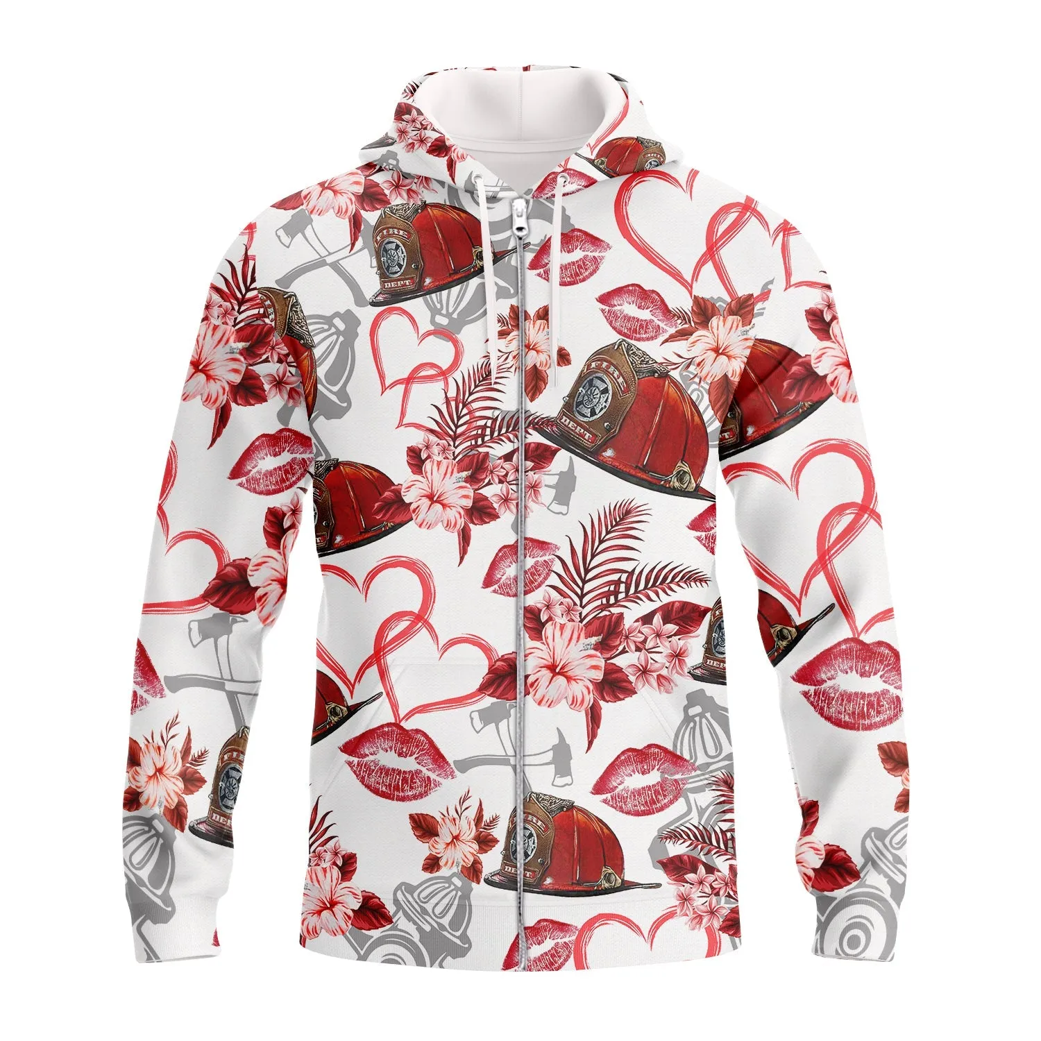 Firefighter Kiss Hat Flower 3D Sweatshirt Hoodie Bomber, Christmas Firefighter Shirt