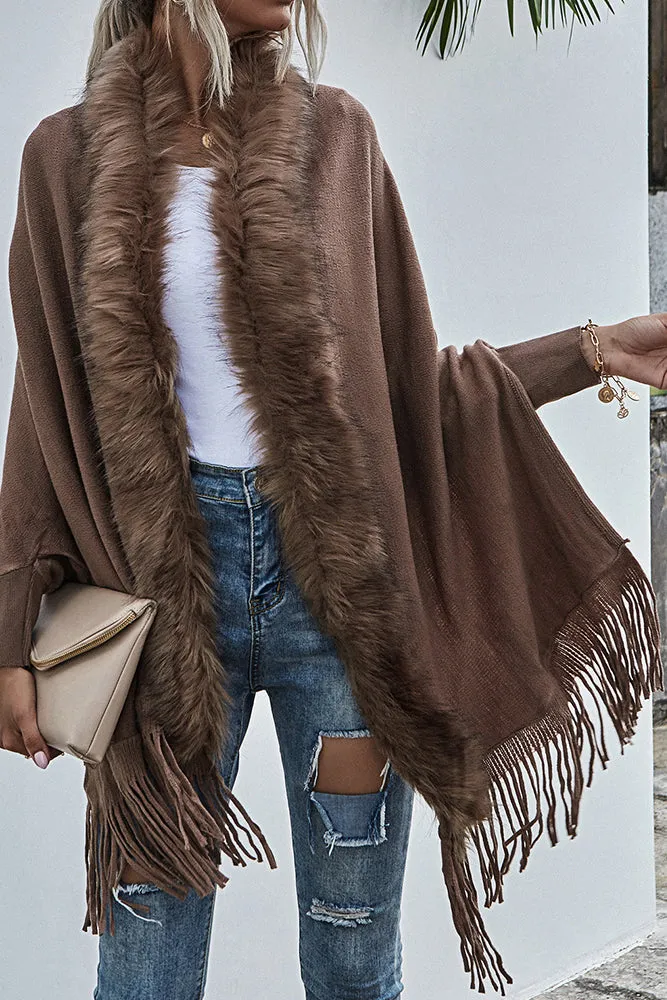 Fleece Open Front Tassle Kniting Long Cardigan Winter Outfits