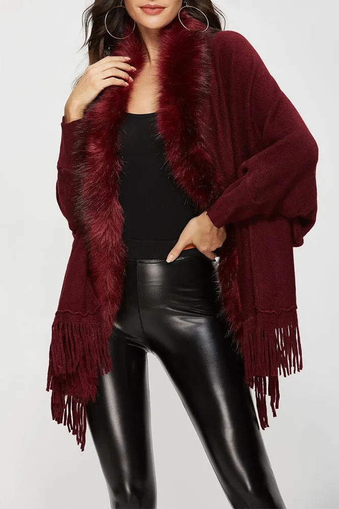 Fleece Open Front Tassle Kniting Long Cardigan Winter Outfits
