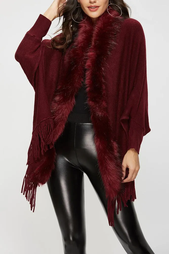 Fleece Open Front Tassle Kniting Long Cardigan Winter Outfits