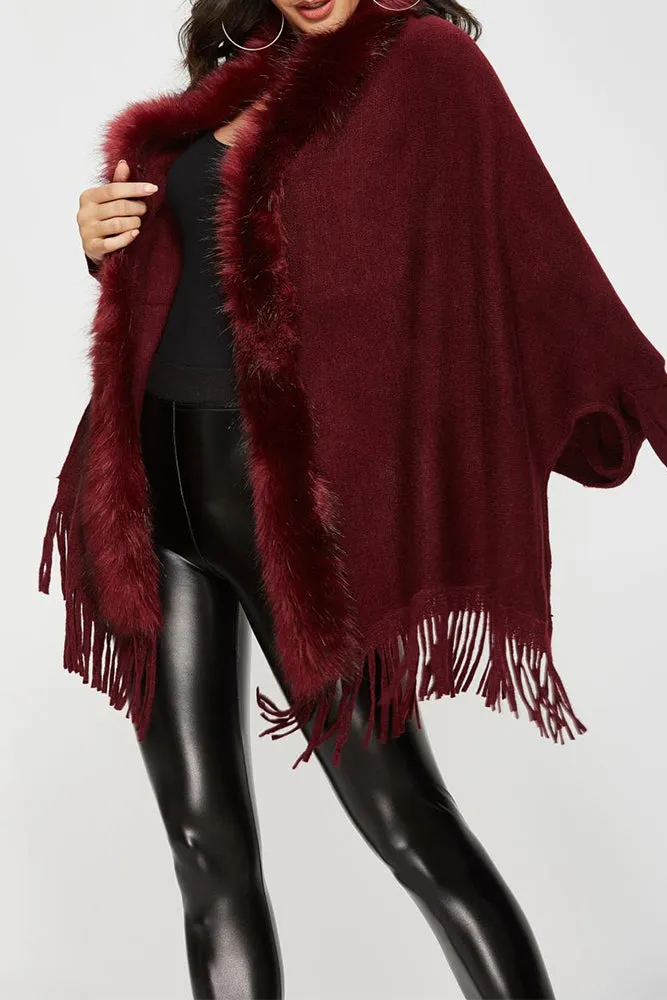 Fleece Open Front Tassle Kniting Long Cardigan Winter Outfits