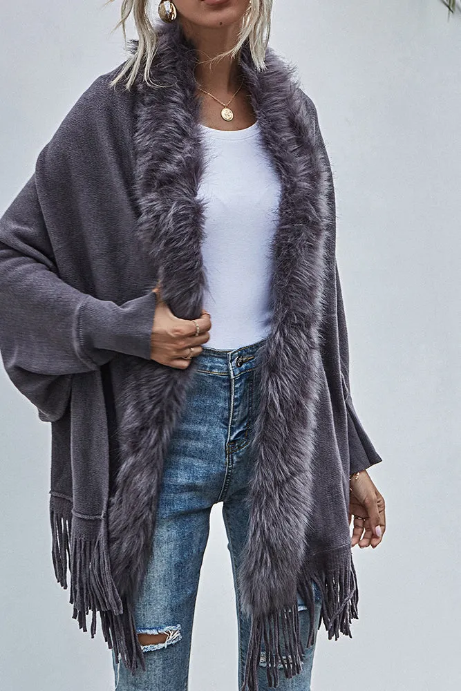 Fleece Open Front Tassle Kniting Long Cardigan Winter Outfits