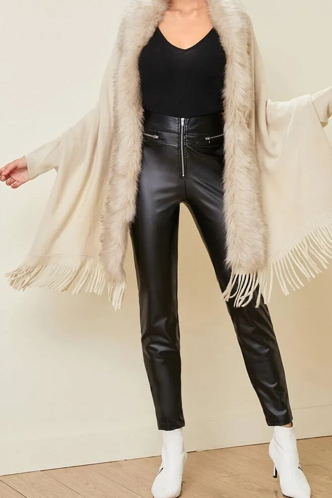 Fleece Open Front Tassle Kniting Long Cardigan Winter Outfits