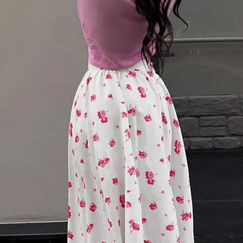 Floral High Waist Split Skirt