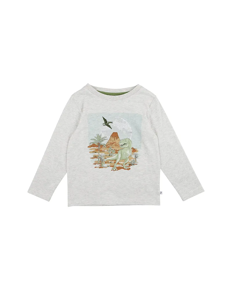 Fox & Finch T-Rex LS Moonrise Tee - Snow Marle (Size 00-7)
