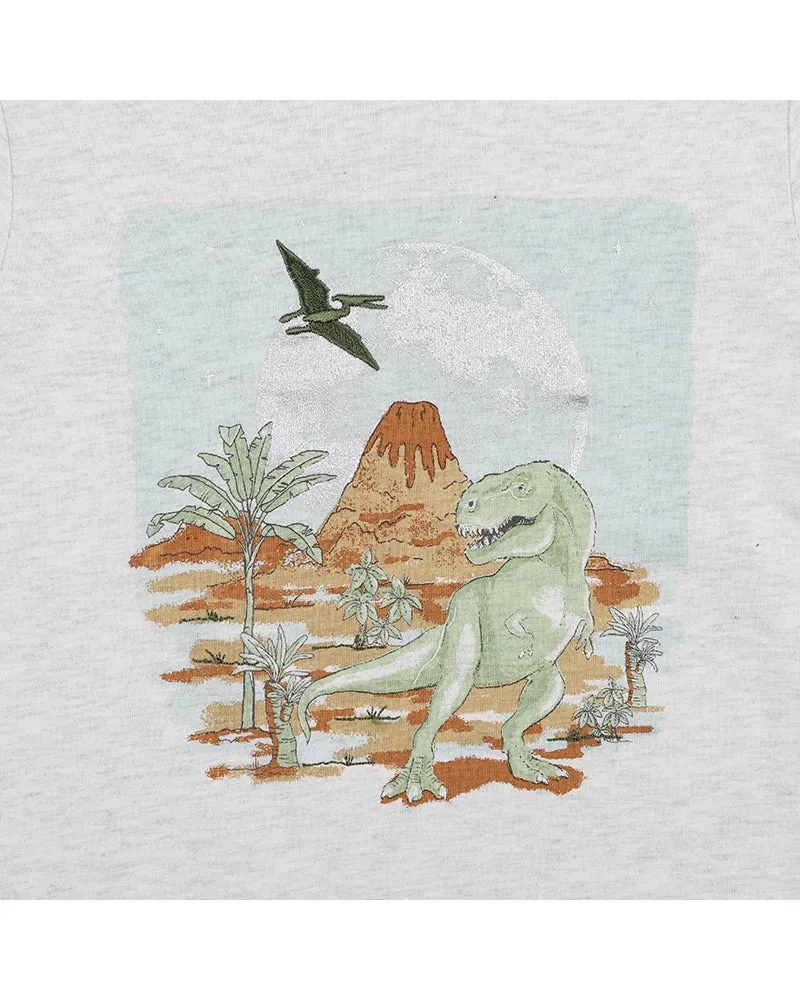 Fox & Finch T-Rex LS Moonrise Tee - Snow Marle (Size 00-7)