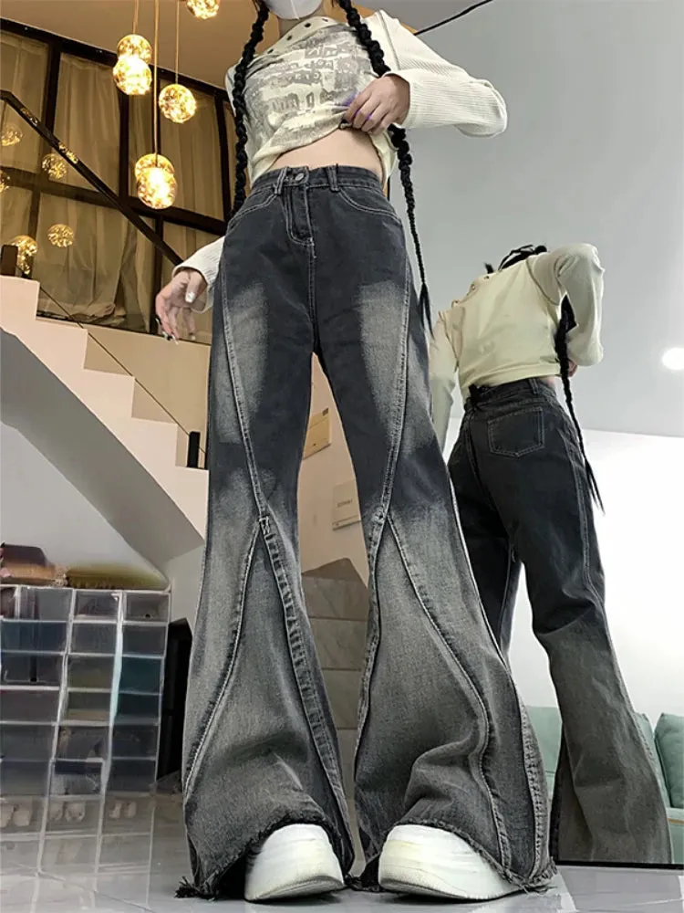 Girlary 2024 Women Black Gothic Jeans Harajuku Y2k 90s Aesthetic Vintage Fashion Denim Trousers 2000s Wide Jean Pants Trashy Emo Clothes