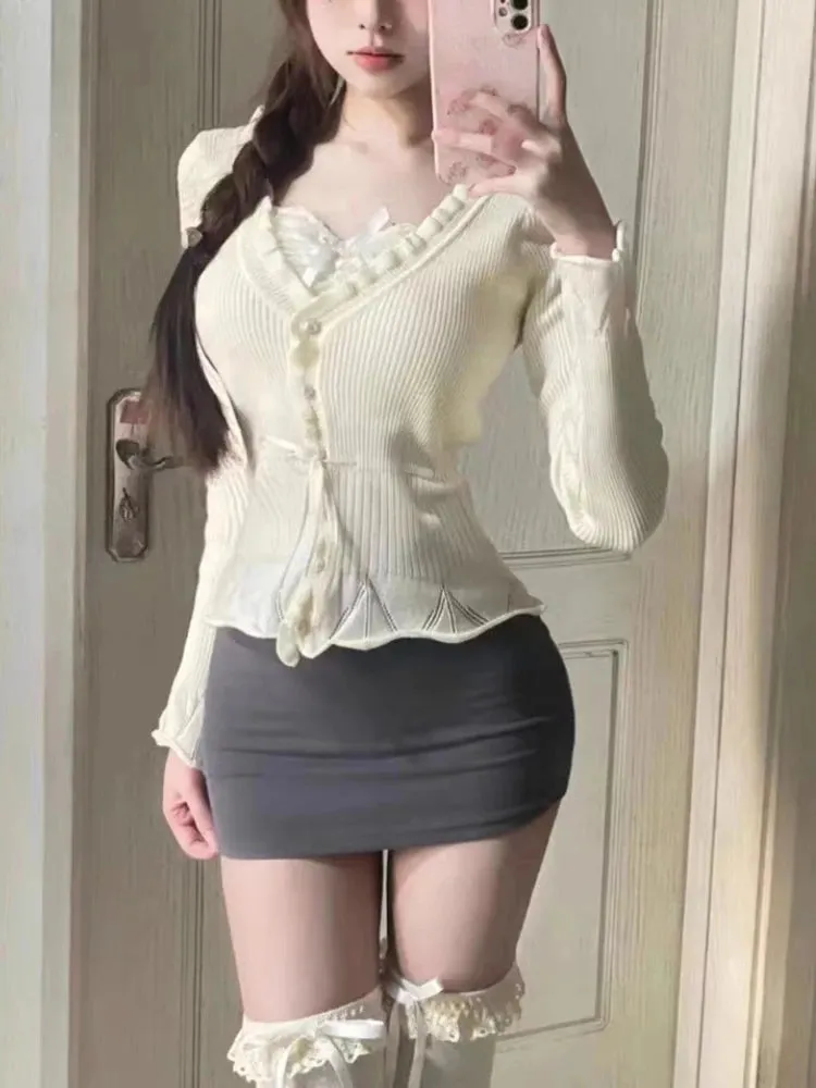 Girlary Autumn Elegant 2 Piece Set Office Lady Casual Outwear Mini Skirt   Women Evening Party Slim Y2k Crop Top Korean Fashion