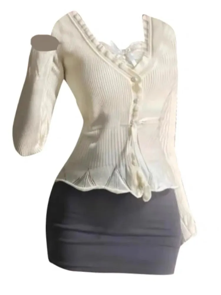 Girlary Autumn Elegant 2 Piece Set Office Lady Casual Outwear Mini Skirt   Women Evening Party Slim Y2k Crop Top Korean Fashion
