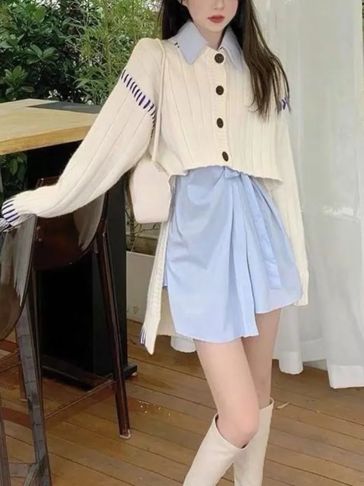 Girlary Autumn Sweet 2 Piece Dress Set Women Party Y2k Long Sleeve Blouse   Office Lady Casual Mini Dress Korean Fashion Chic