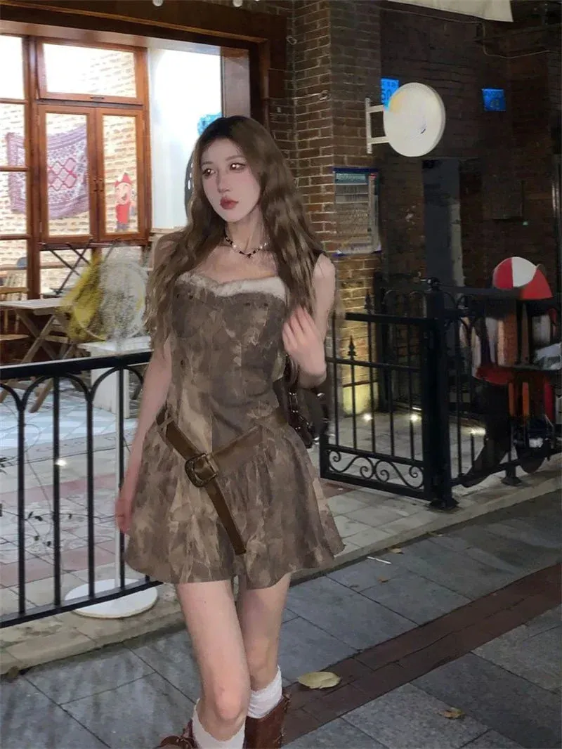 Girlary Elegant 2 Piece Set Woman Casual Short Cardigan   Sleeveless Y2k Mini Dress Party Print Korean Fashion Dress Suit Winter