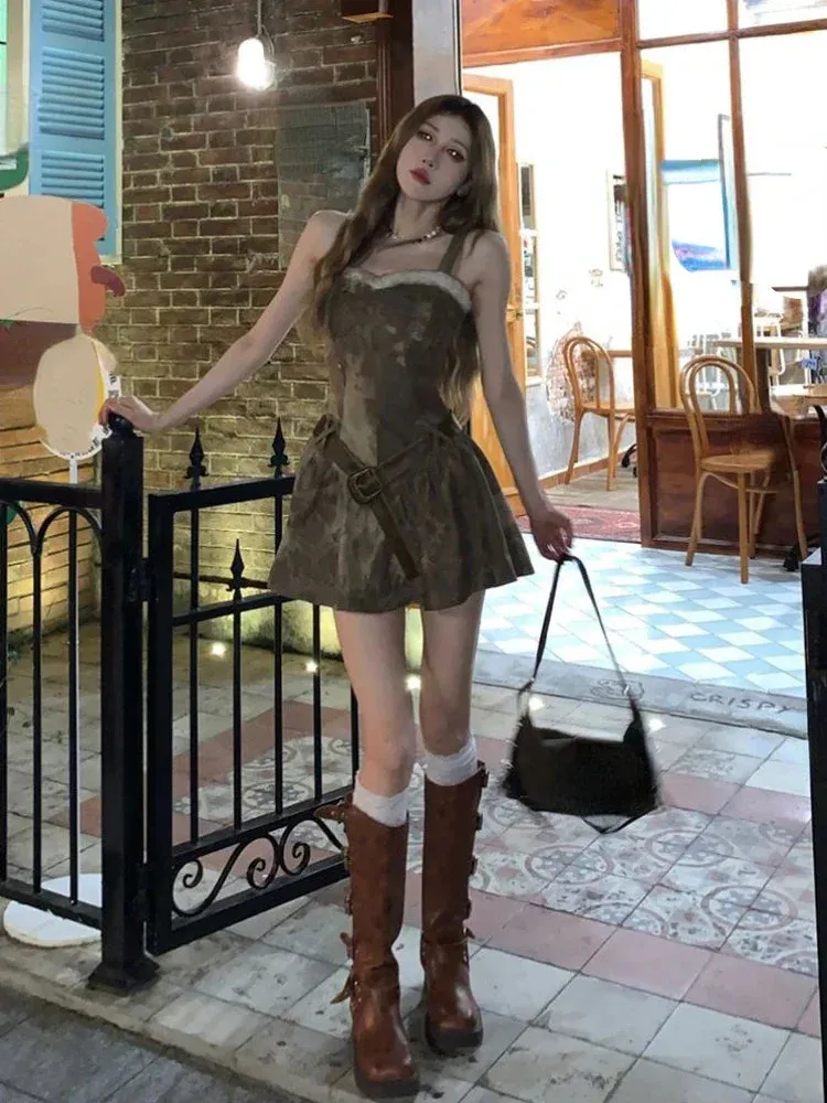 Girlary Elegant 2 Piece Set Woman Casual Short Cardigan   Sleeveless Y2k Mini Dress Party Print Korean Fashion Dress Suit Winter