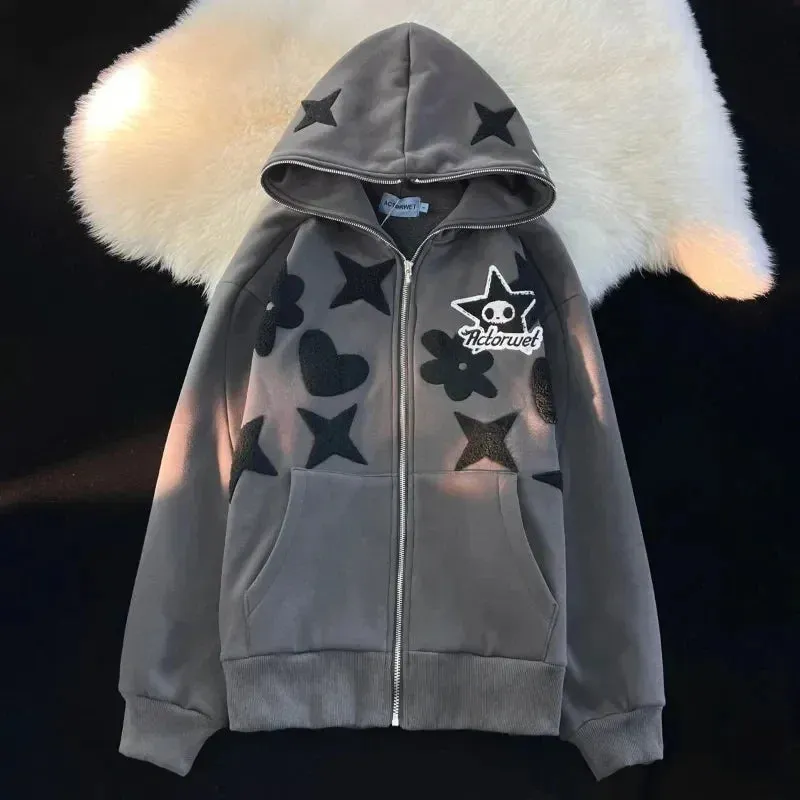 Gothic Embroidery Oversized Loose Y2K Hoodie