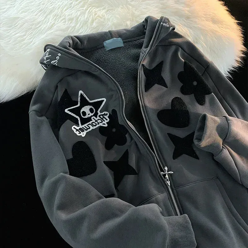 Gothic Embroidery Oversized Loose Y2K Hoodie