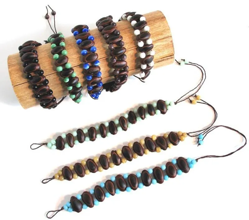 Guanacaste Rainforest Seed and White Crystal Bracelet - Natural Artist