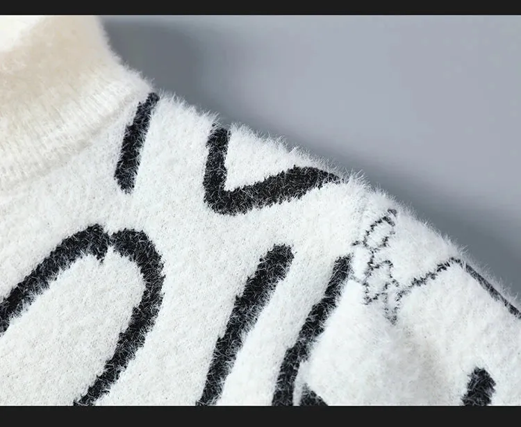 Harajuku Sweater Men's Y2K Knitted Letter Printing Sweater Men's Wool Pullover Men's Retro Knitted Color Block Tops
