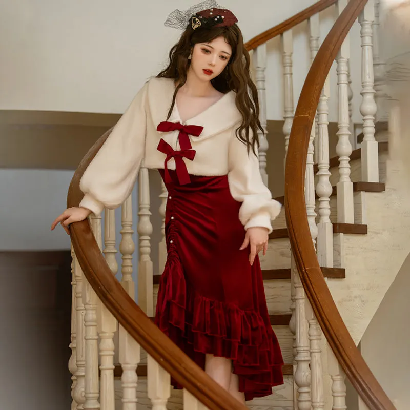 Japanese Lolita Elegant Lady Bow Fishtail Dress Suit