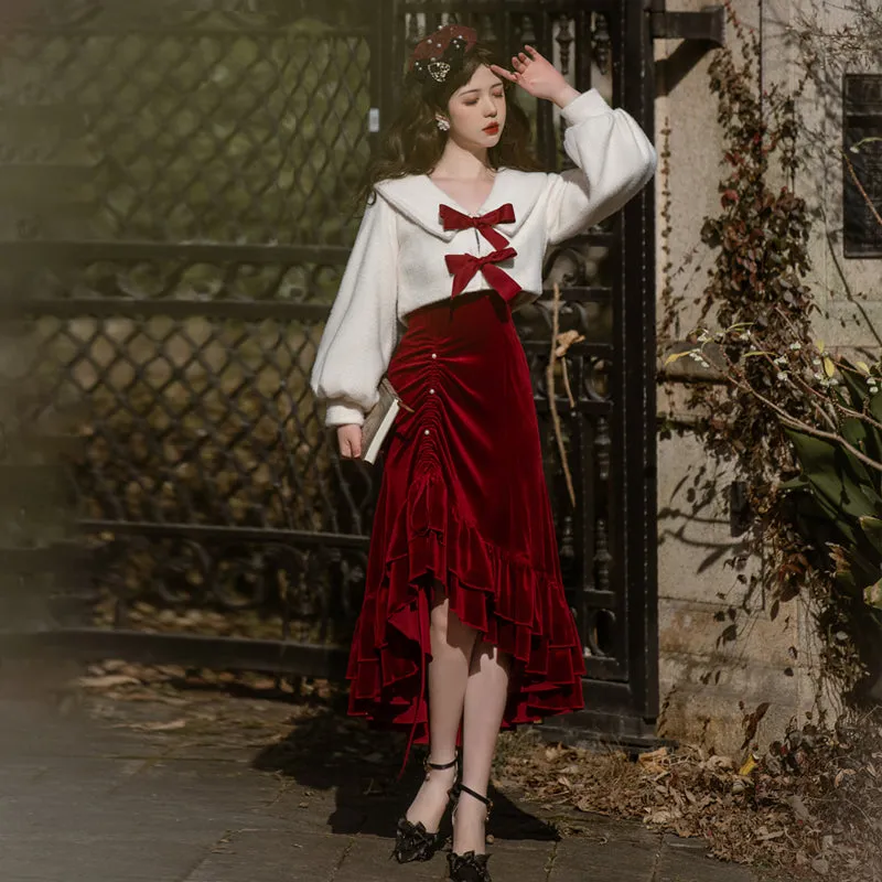 Japanese Lolita Elegant Lady Bow Fishtail Dress Suit