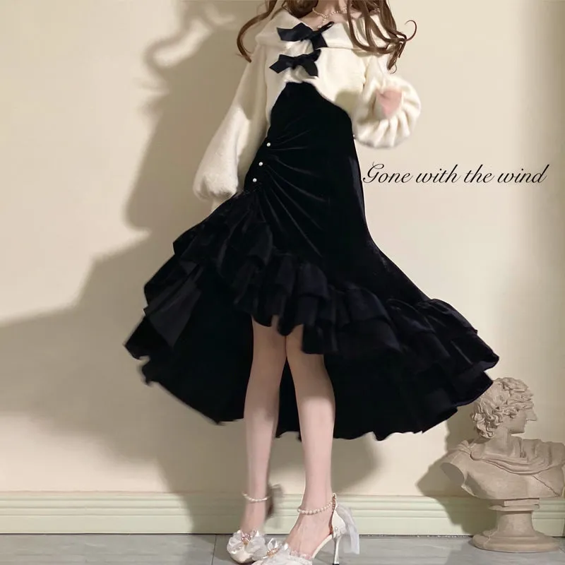 Japanese Lolita Elegant Lady Bow Fishtail Dress Suit