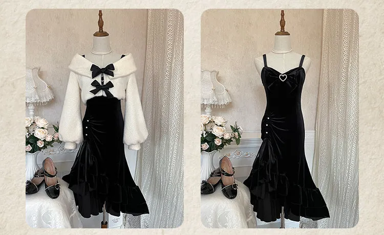 Japanese Lolita Elegant Lady Bow Fishtail Dress Suit