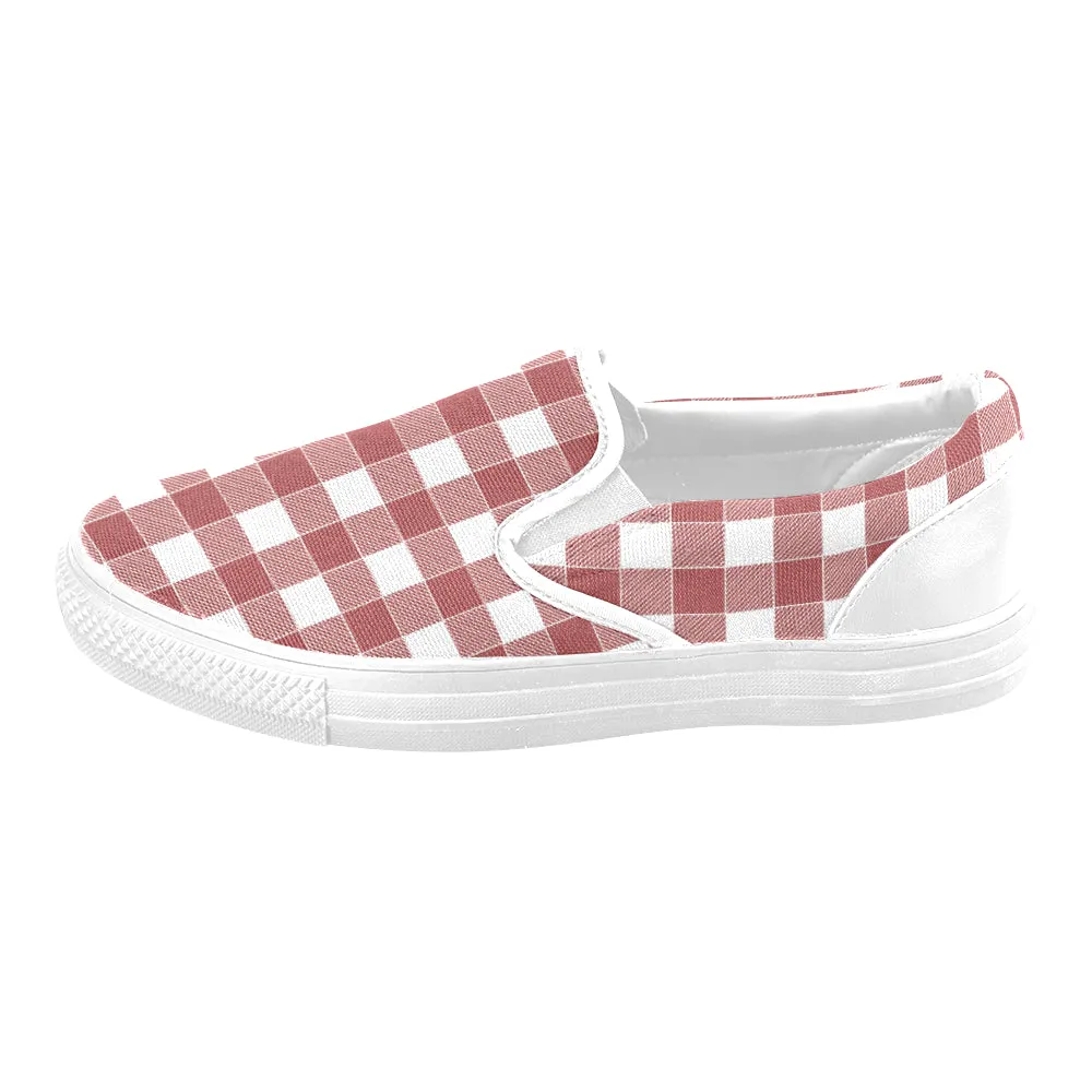 Kids's Red Checkers Print Canvas Slip-on Shoes