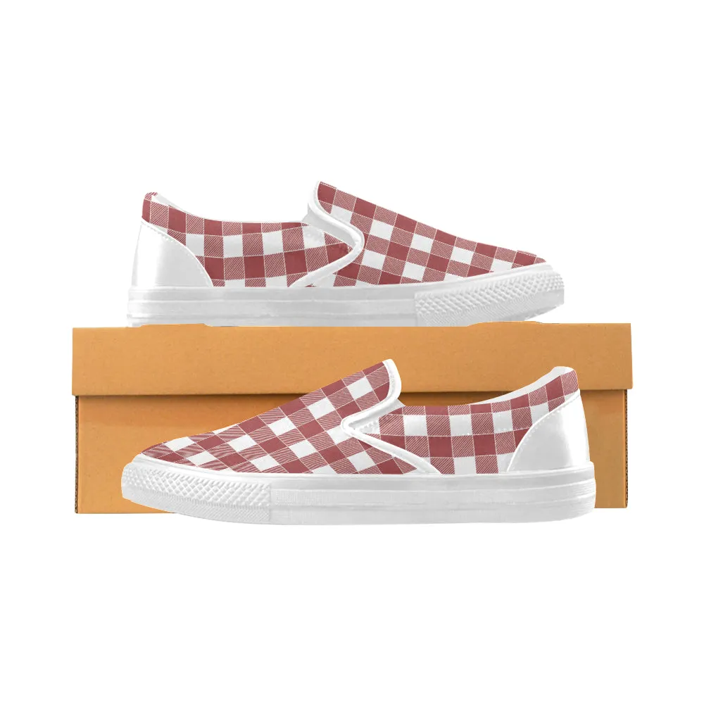 Kids's Red Checkers Print Canvas Slip-on Shoes