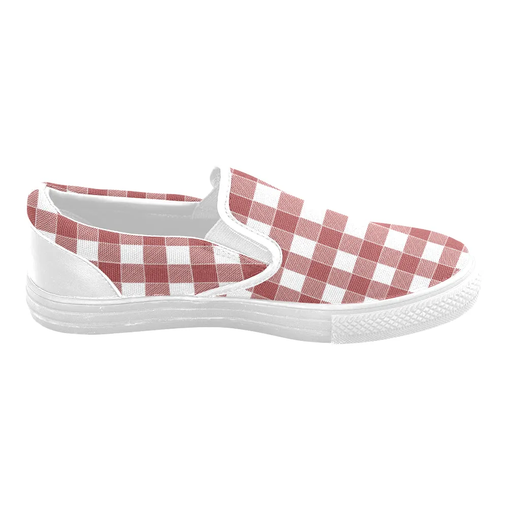 Kids's Red Checkers Print Canvas Slip-on Shoes