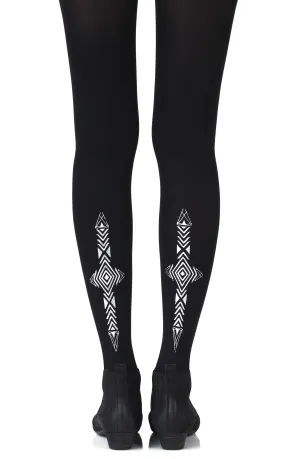 Lovely Opaque Silver Wanderlust Print 120 Denier Black Tights