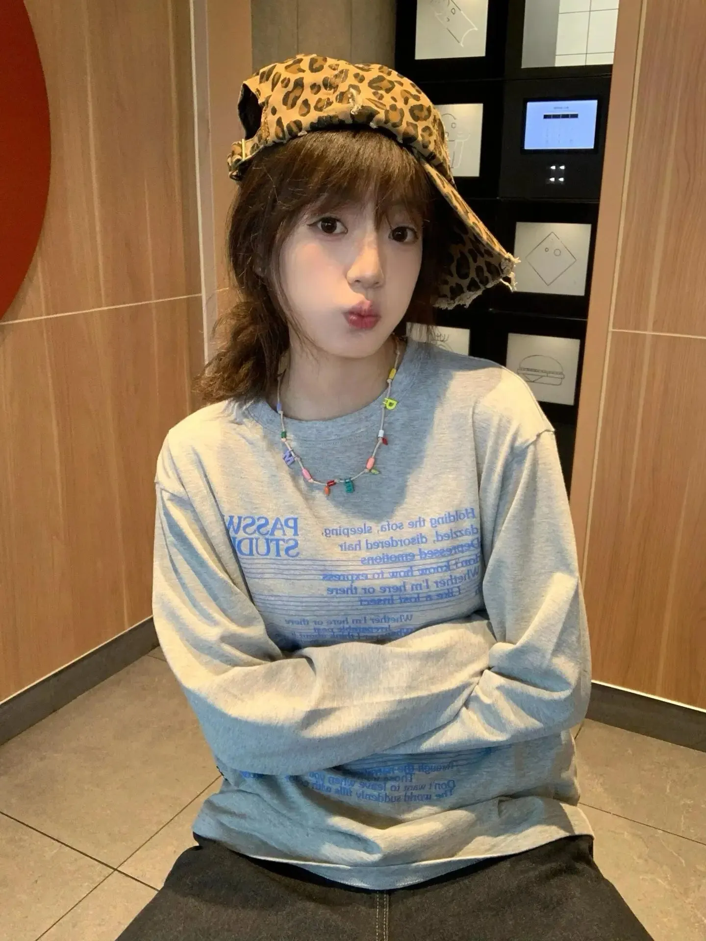 Lunivop Autumn And Winter New Loose Sheet Music Pattern Printed Long Sleeve T-Shirt Top Y2K Millennial Style Top For Women