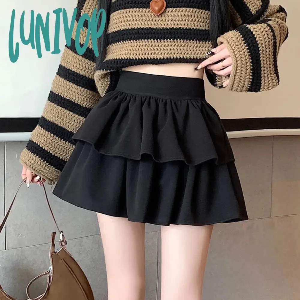 Lunivop Autumn Winter Double -Layer Short Wool Cake Skirt For Women HIgh Waist Cute Ball Gown School Japanese Slim Saias Girls