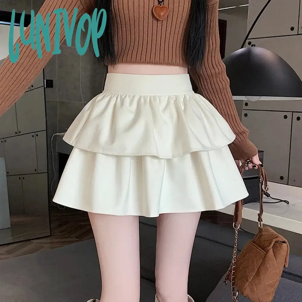 Lunivop Autumn Winter Double -Layer Short Wool Cake Skirt For Women HIgh Waist Cute Ball Gown School Japanese Slim Saias Girls