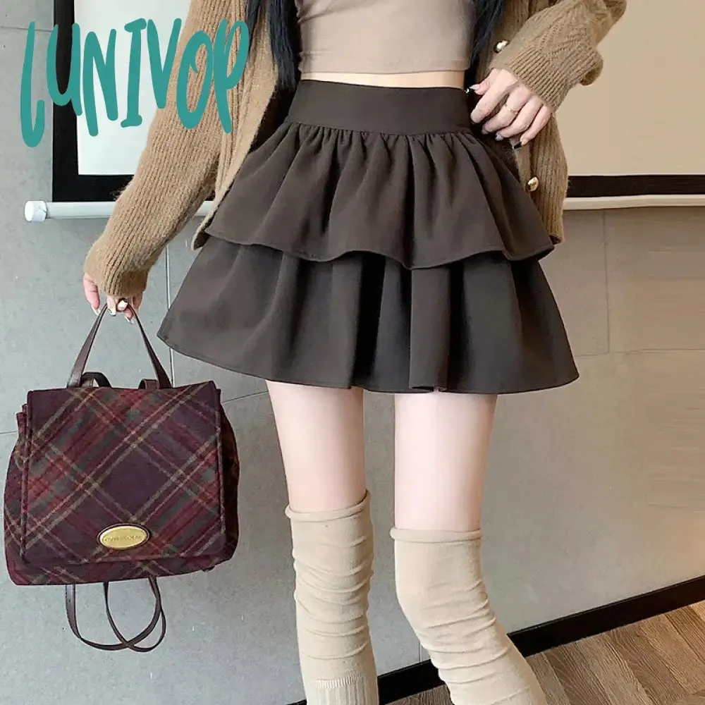 Lunivop Autumn Winter Double -Layer Short Wool Cake Skirt For Women HIgh Waist Cute Ball Gown School Japanese Slim Saias Girls