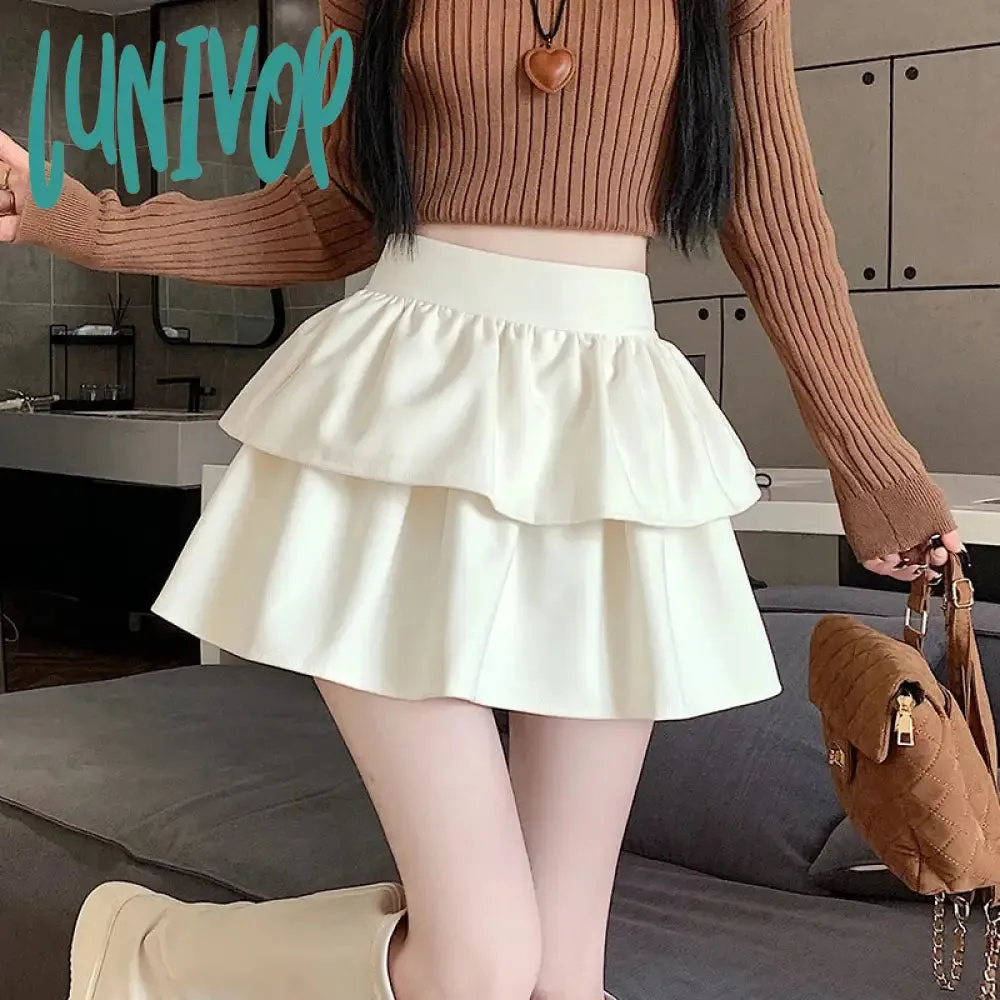 Lunivop Autumn Winter Double -Layer Short Wool Cake Skirt For Women HIgh Waist Cute Ball Gown School Japanese Slim Saias Girls