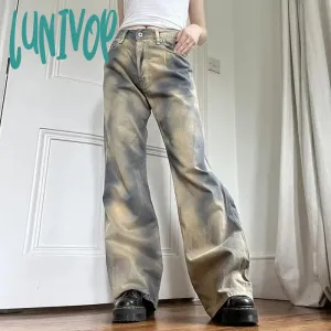 Lunivop Color Jeans Women Loose Washed Y2k Wide Leg Pant High Street Casual Fashion Streetwear Straight Denim Trousers