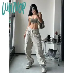 Lunivop  Y2k Vintage Cargo Pants Women Gyaru Brown Korean Fashion Baggy Baddies Streetwear Hippie Trousers Casual 90s Aesthetic