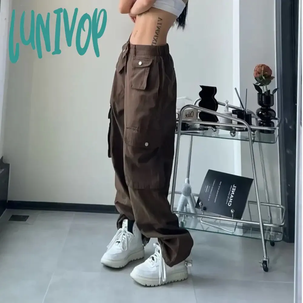 Lunivop  Y2k Vintage Cargo Pants Women Gyaru Brown Korean Fashion Baggy Baddies Streetwear Hippie Trousers Casual 90s Aesthetic