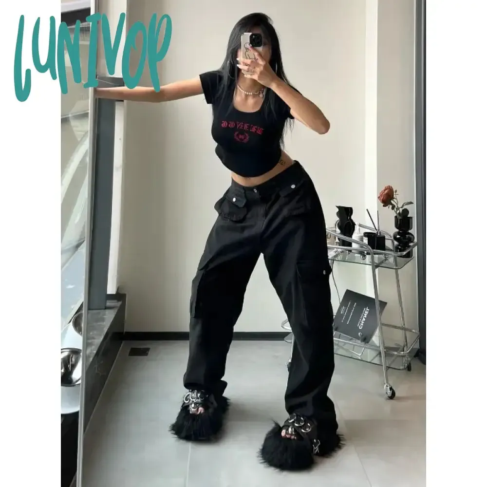 Lunivop  Y2k Vintage Cargo Pants Women Gyaru Brown Korean Fashion Baggy Baddies Streetwear Hippie Trousers Casual 90s Aesthetic