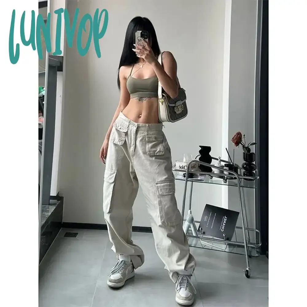 Lunivop  Y2k Vintage Cargo Pants Women Gyaru Brown Korean Fashion Baggy Baddies Streetwear Hippie Trousers Casual 90s Aesthetic