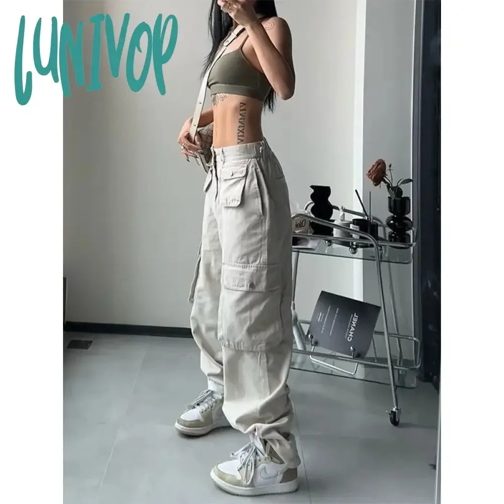 Lunivop  Y2k Vintage Cargo Pants Women Gyaru Brown Korean Fashion Baggy Baddies Streetwear Hippie Trousers Casual 90s Aesthetic