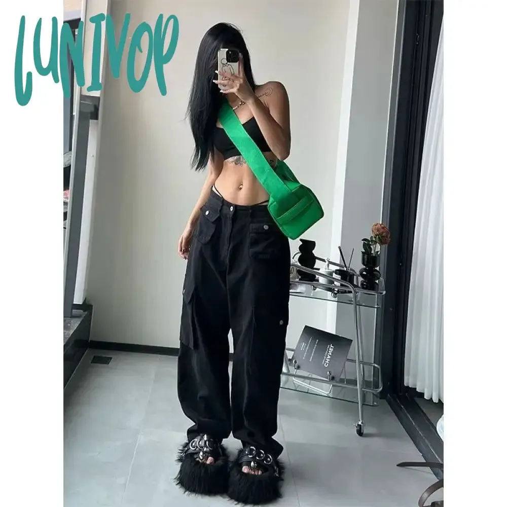 Lunivop  Y2k Vintage Cargo Pants Women Gyaru Brown Korean Fashion Baggy Baddies Streetwear Hippie Trousers Casual 90s Aesthetic