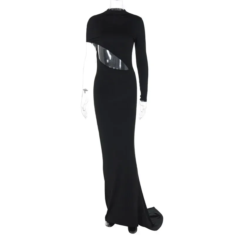LVSANW Autumn Winter Sexy Hollow Out Bodycon Y2K Birthday Evening Party Maxi Long Dress Outfits for Women Long Sleeve Dresses Vestido