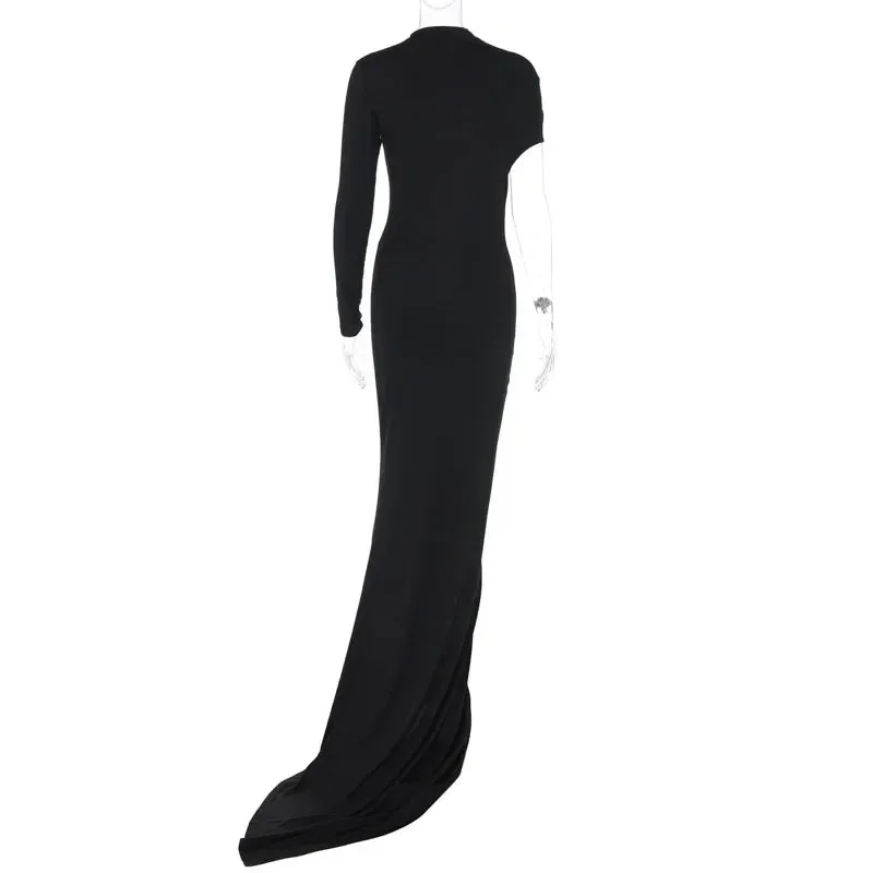 LVSANW Autumn Winter Sexy Hollow Out Bodycon Y2K Birthday Evening Party Maxi Long Dress Outfits for Women Long Sleeve Dresses Vestido