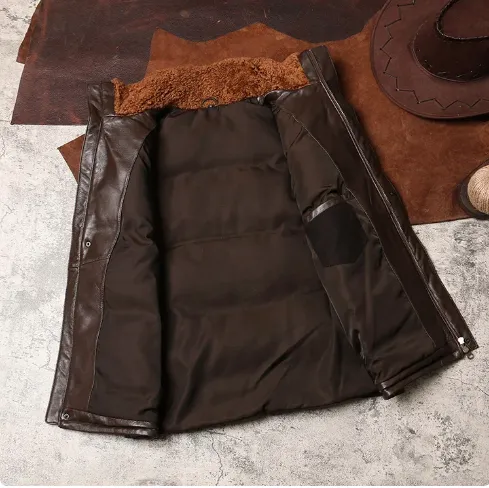 Men's Genuine Sheepskin Leather Winter Vest Jacket