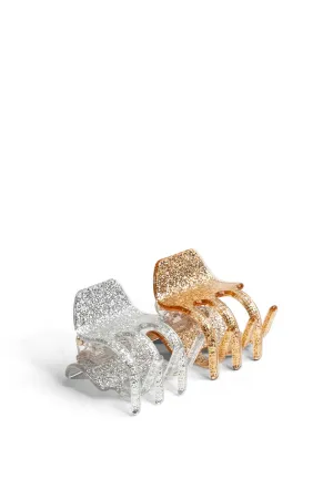 Mini Glitter Hair Clip 2 pack in Silver and Gold
