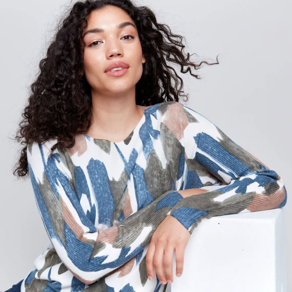 Moss Print Round Hem Sweater (Only L Left)