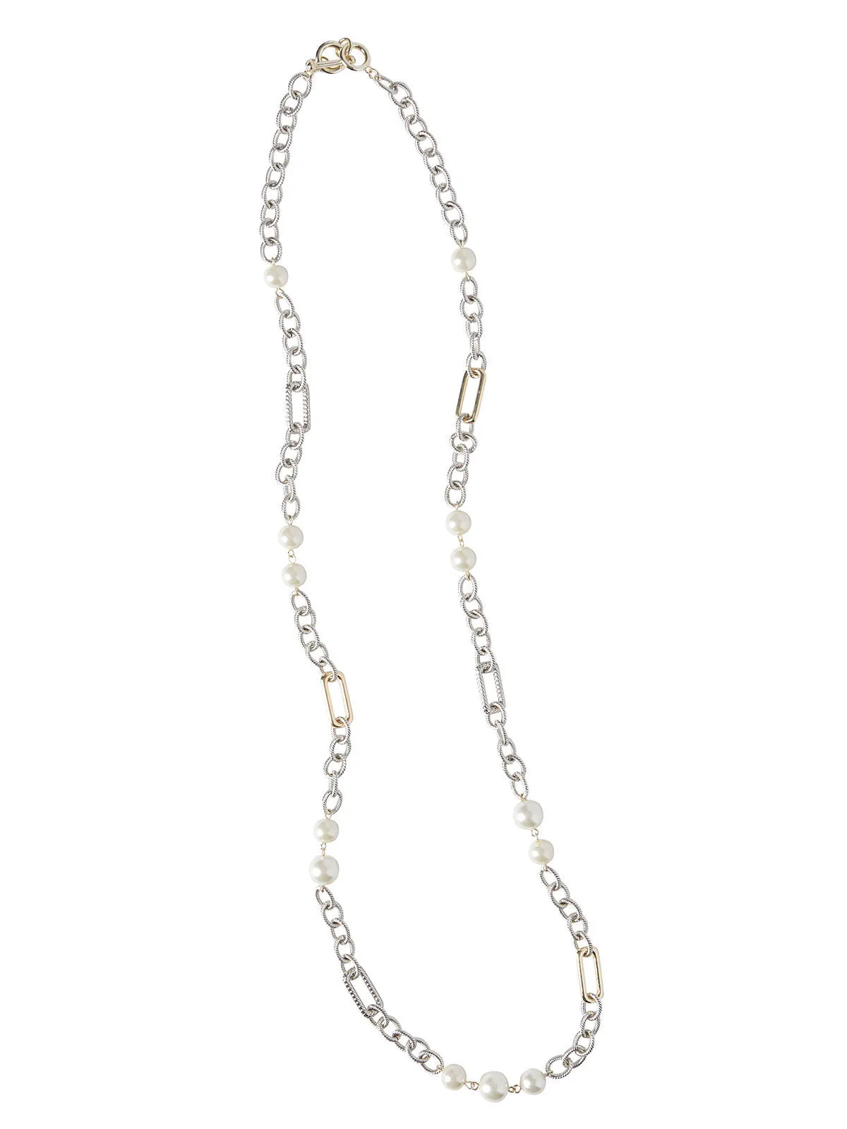 Pearl Accent Long Chain Link Necklace