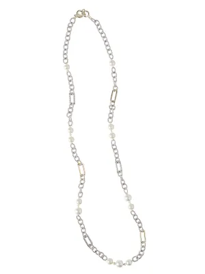 Pearl Accent Long Chain Link Necklace