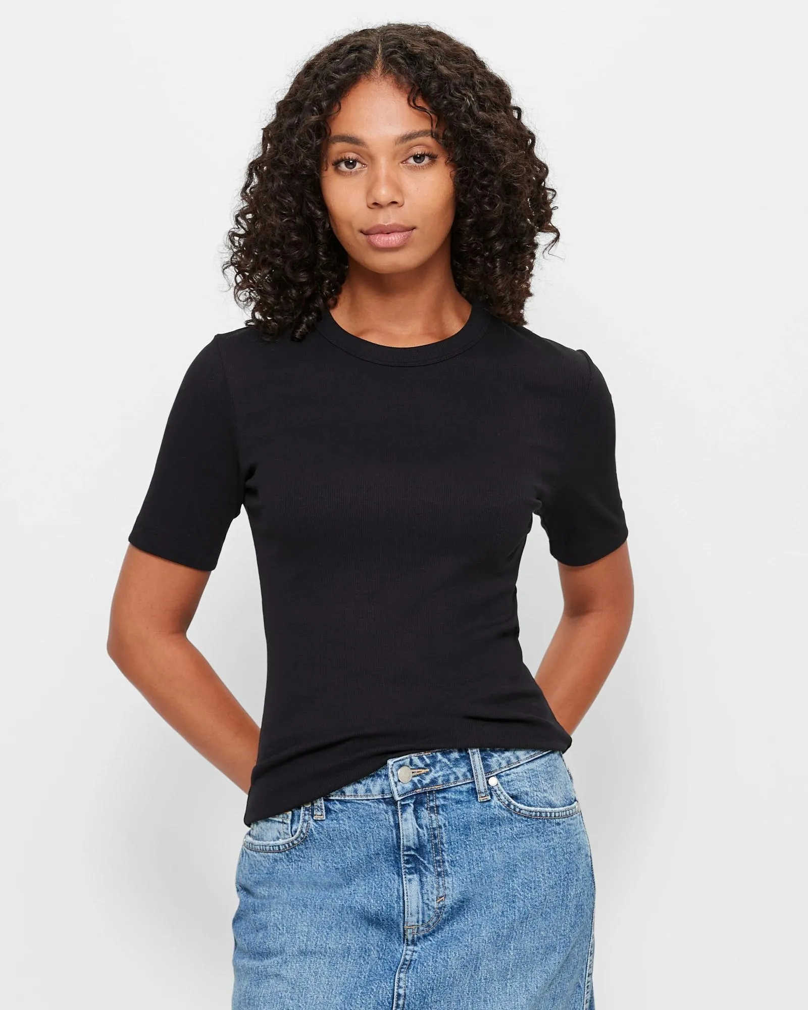 popular  Australian Cotton Rib Layer T-Shirt - Black